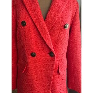 Orange Textured Double Breasted Crest Button Blazer Jacket statement piece 8PET